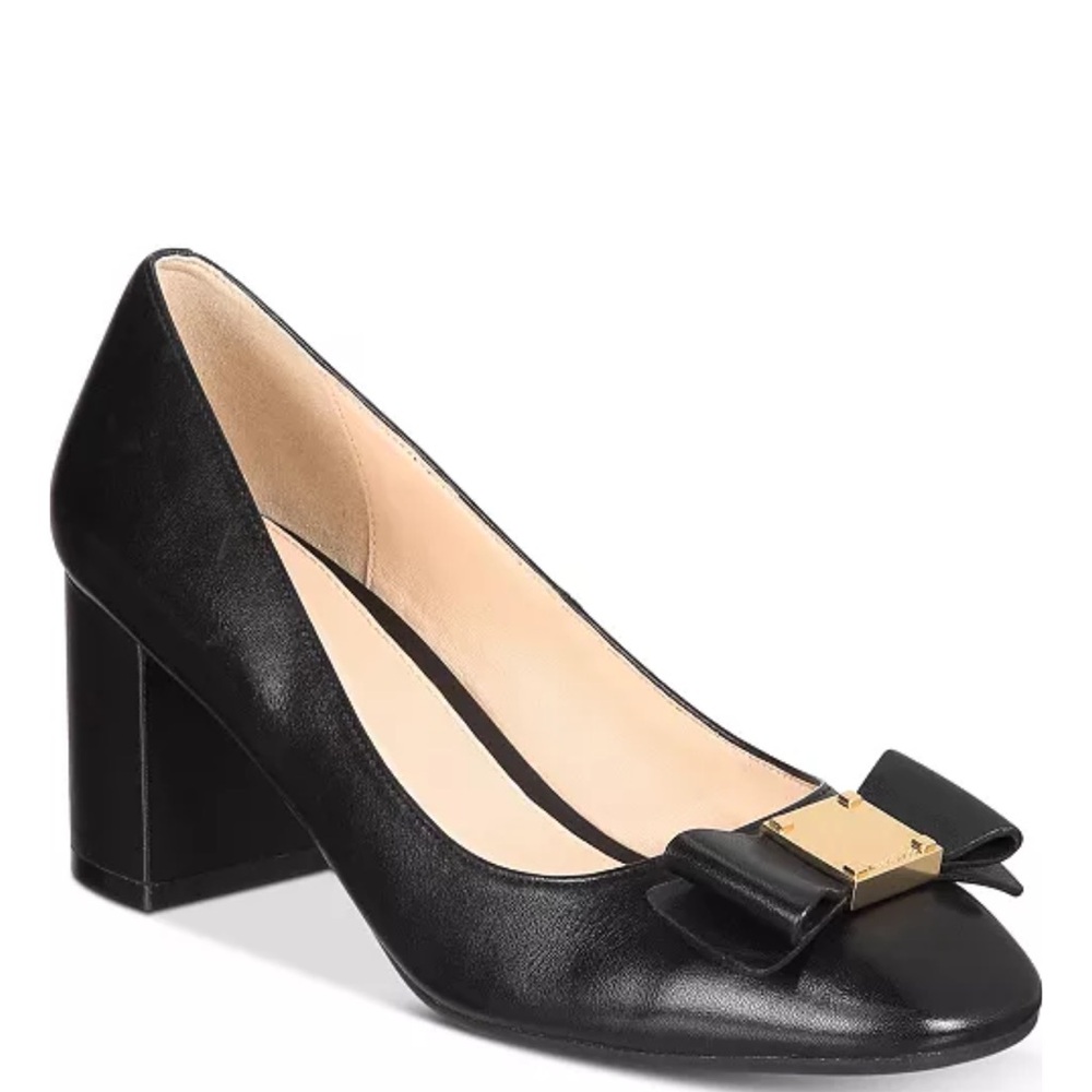 Cole Haan Black Block Heel Pumps with Bow Detail